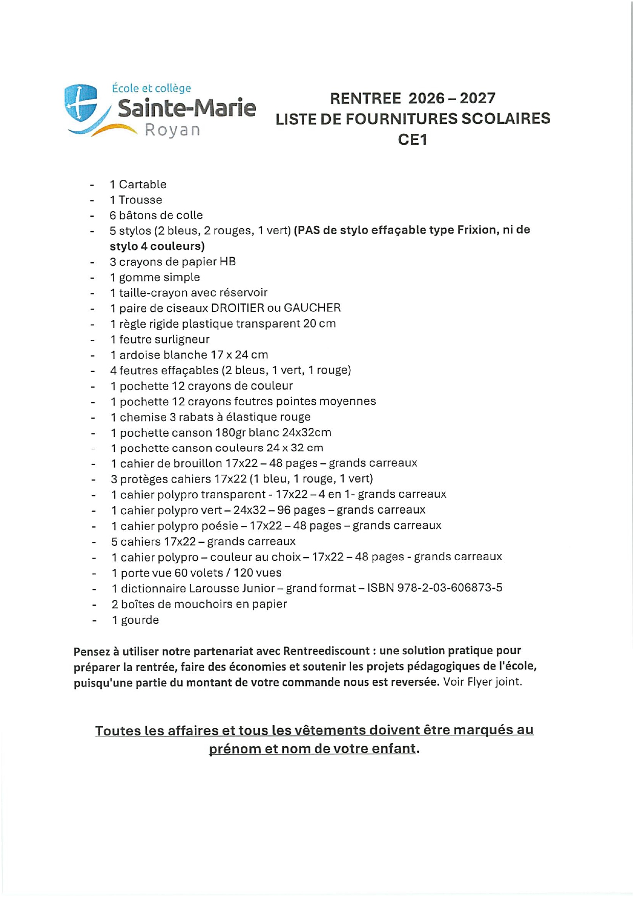 Liste fournitures CE1 2026 2027 page 0001